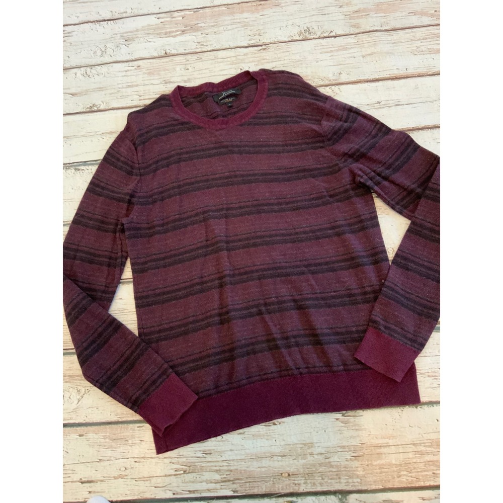 Marc Anthony Mens Large Slim Fit Luxury Blend Striped Crewneck Sweater Burgundy